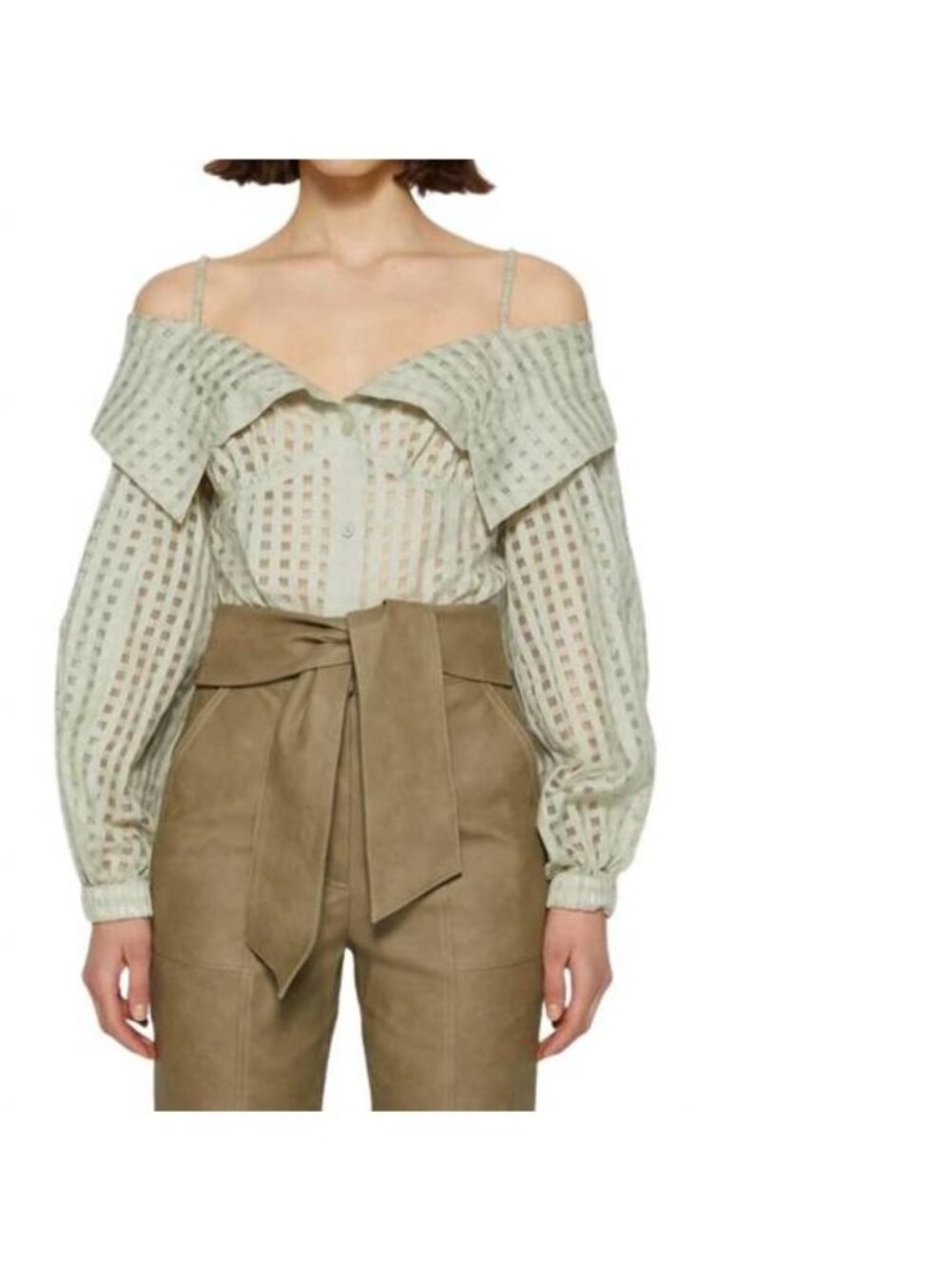 Jonathan Simkhai Paulina Cotton Silk Off The Shoulder Top in Celadon Size XS